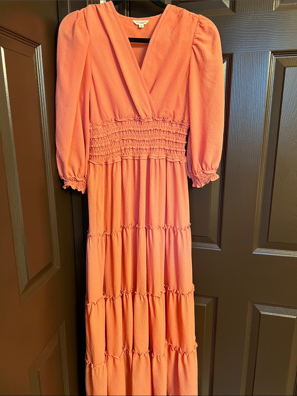 Max Studio Coral Tiered Maxi Dress with Smocked Waist